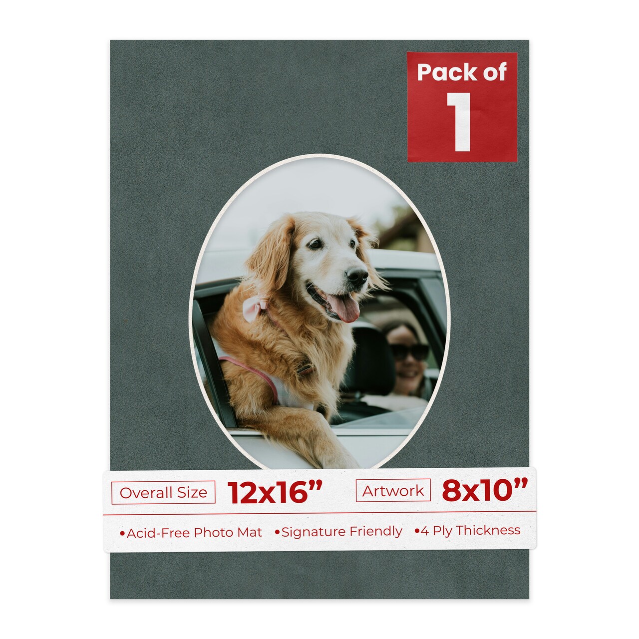 Dark Grey Suede Mat Board for 12x16 Frames - Oval Opening for 8x10 Photos